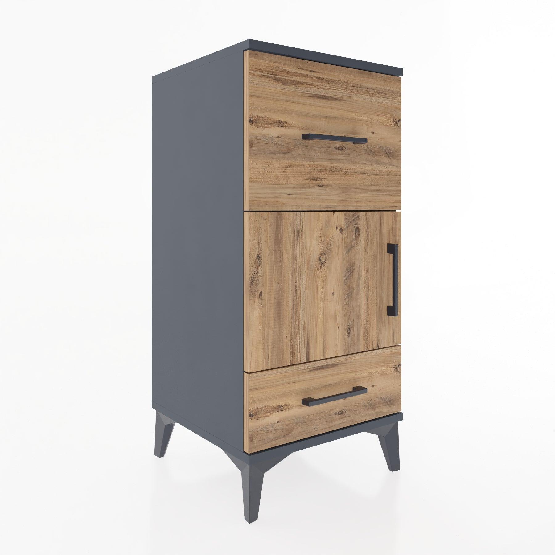 Woodntry Modular Nightstand Anthracite 44x44x84 cm with Cover and Drawer KC48-2