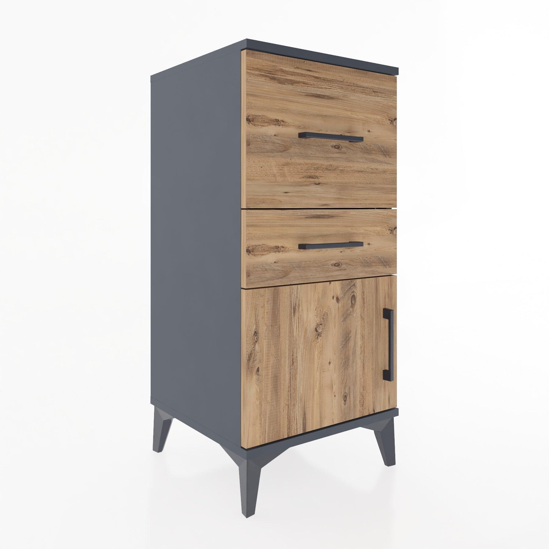Woodntry Modular Nightstand Anthracite 44x44x84 cm with Cover and Drawer KC49-2