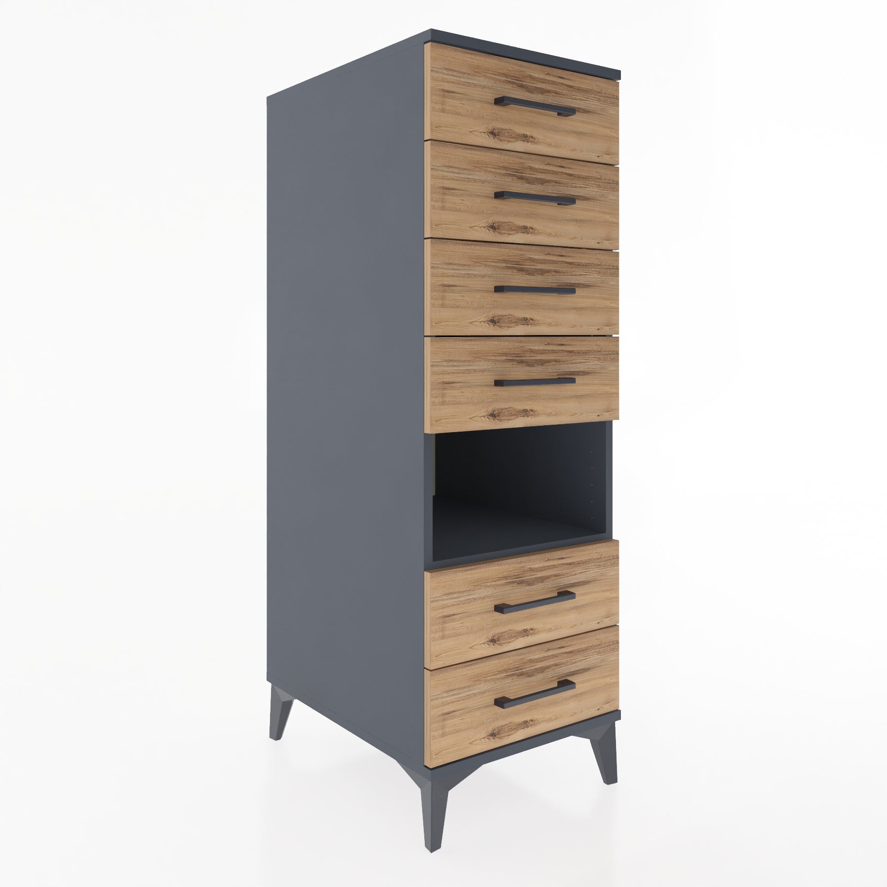 Woodntry Modüler Dolap Antrasit 44x59x122 cm Çekmeceli ve Raflı CR61-2