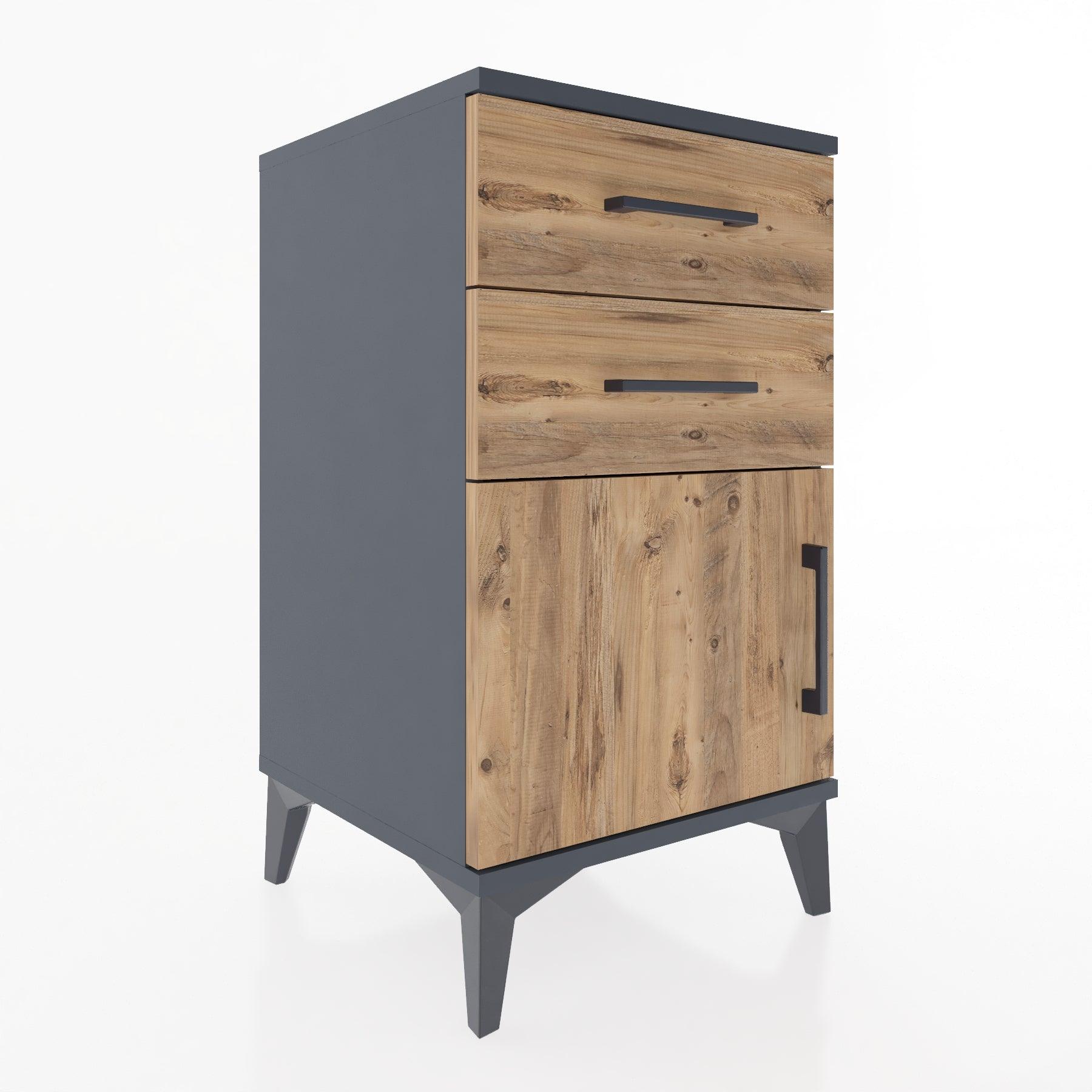 Woodntry Modular Nightstand Anthracite 44x44x68 cm with Cover and Drawer KC13-2