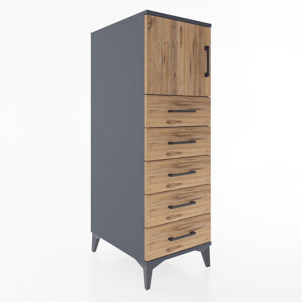 Woodntry Modüler Dolap Antrasit 44x59x122 cm Kapaklı ve Çekmeceli KC63-2