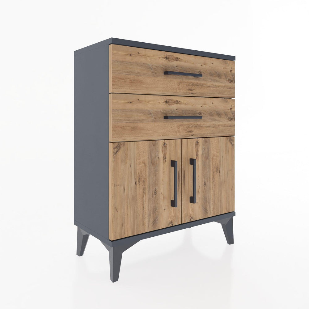 Woodntry Modüler Komodin Antrasit 60x30x68 cm Kapaklı ve Çekmeceli KC13-2