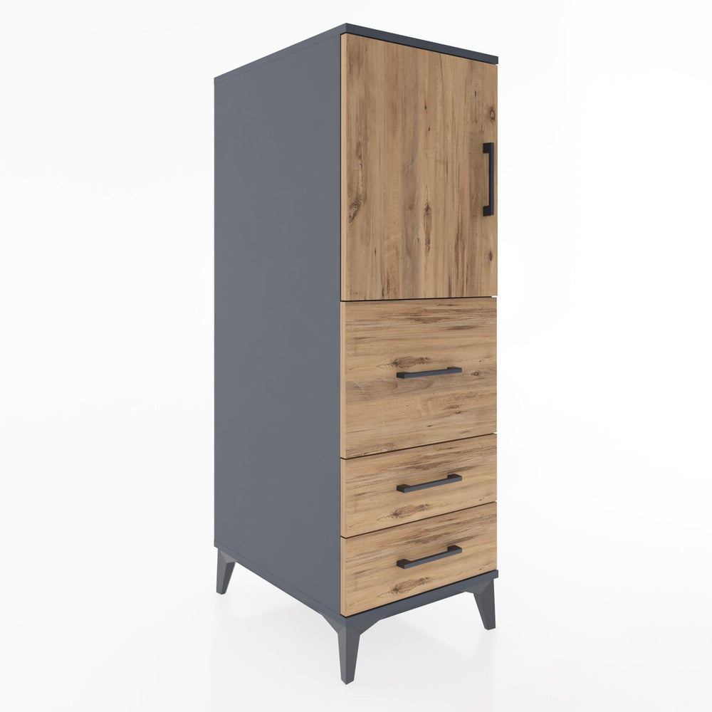 Woodntry Modüler Dolap Antrasit 44x30x122 cm Kapaklı ve Çekmeceli KC14-2