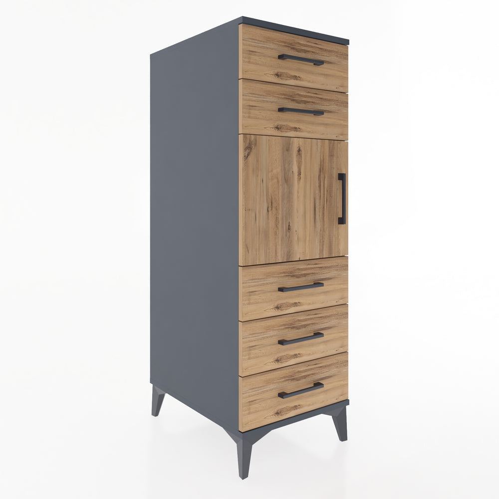 Woodntry Modüler Dolap Antrasit 44x59x122 cm Kapaklı ve Çekmeceli KC64-2