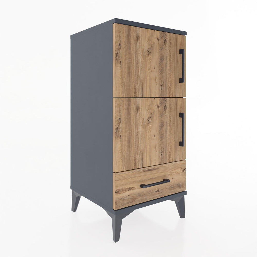 Woodntry Modular Nightstand Anthracite 44x44x84 cm with Cover and Drawer KC38-2