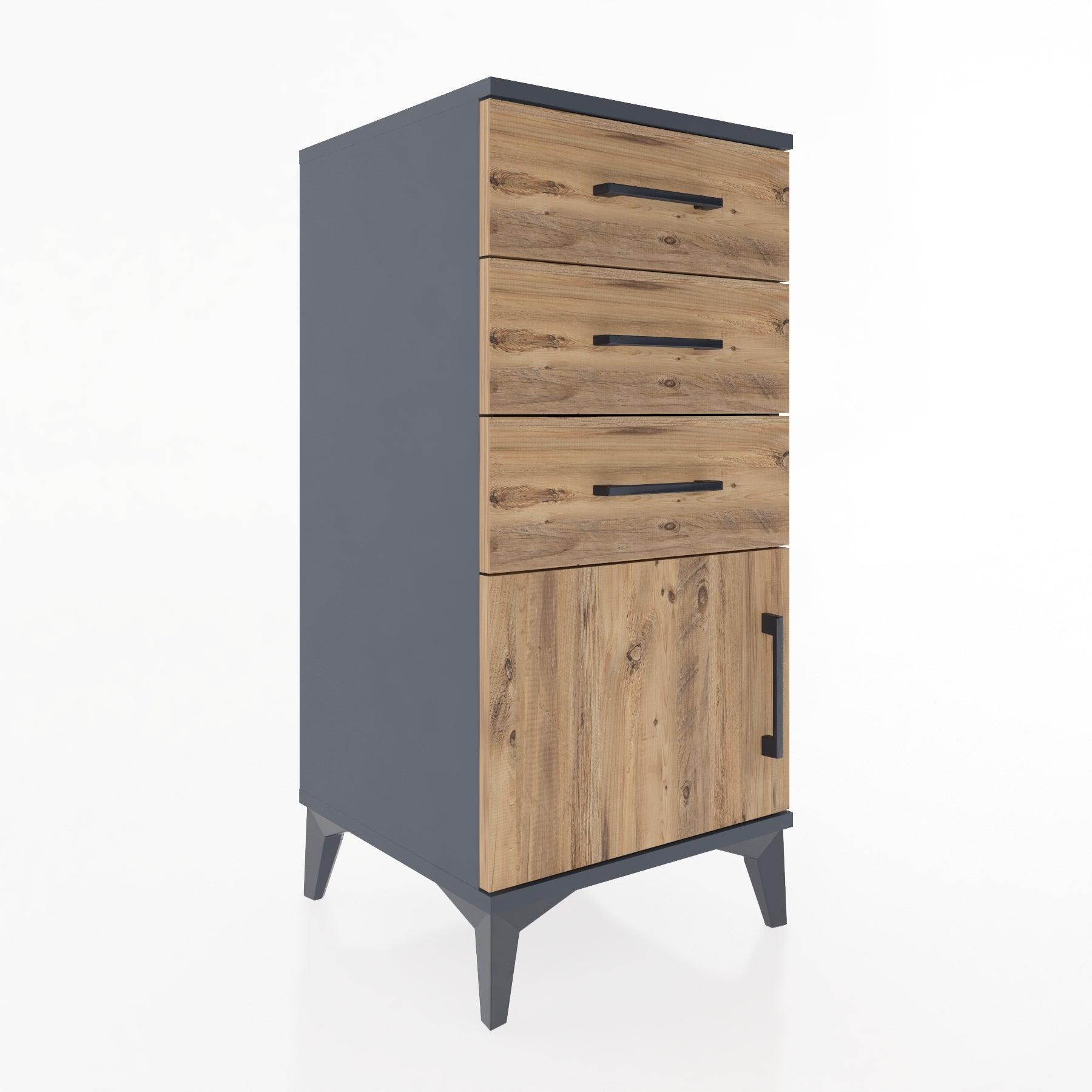 Woodntry Modular Nightstand Anthracite 44x44x84 cm with Cover and Drawer KC39-2
