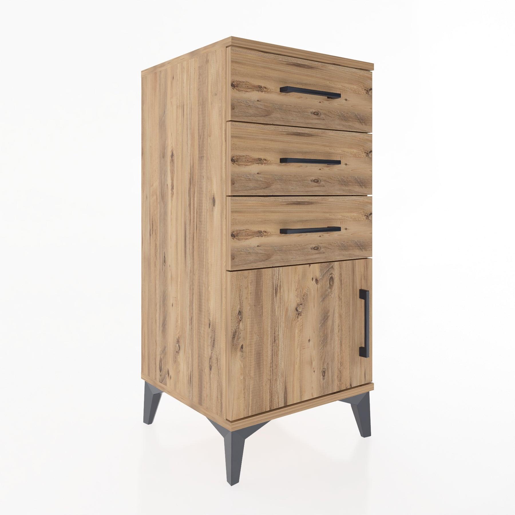 Woodntry Modular Nightstand Pine 44x44x84 cm with Cover and Drawer KC39-3