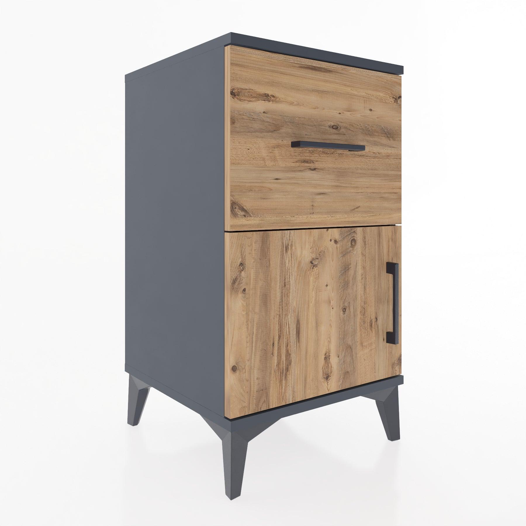Woodntry Modular Nightstand Anthracite 44x44x68 cm with Cover and Drawer KC18-2