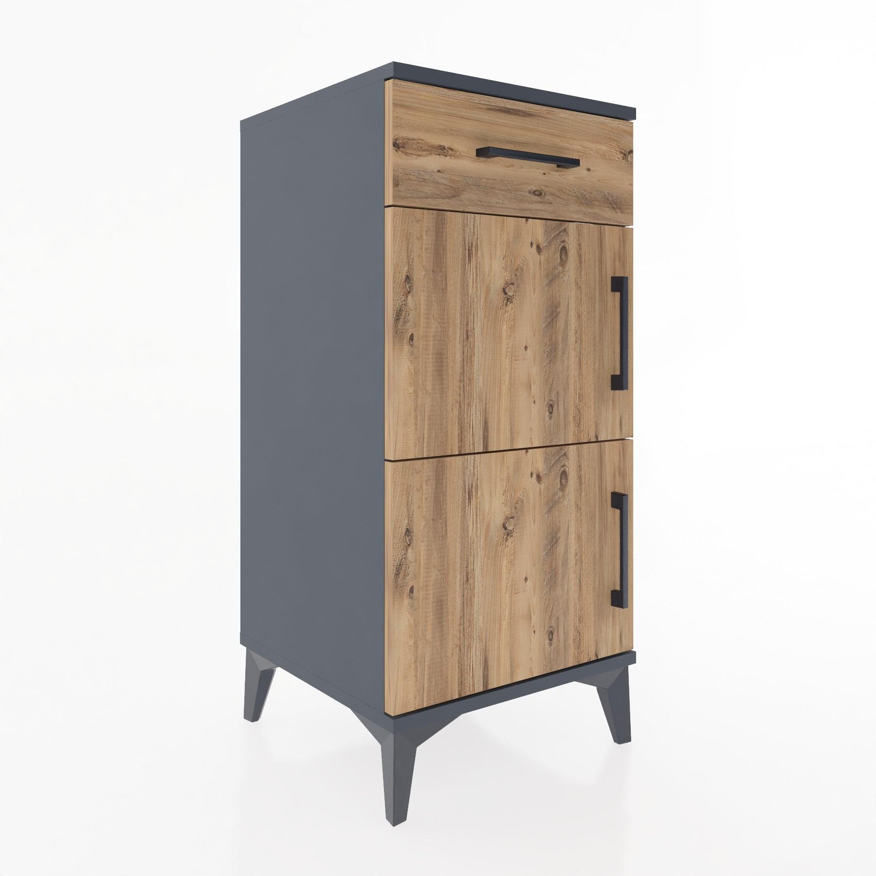 Woodntry Modular Nightstand Anthracite 44x44x84 cm with Cover and Drawer KC40-2