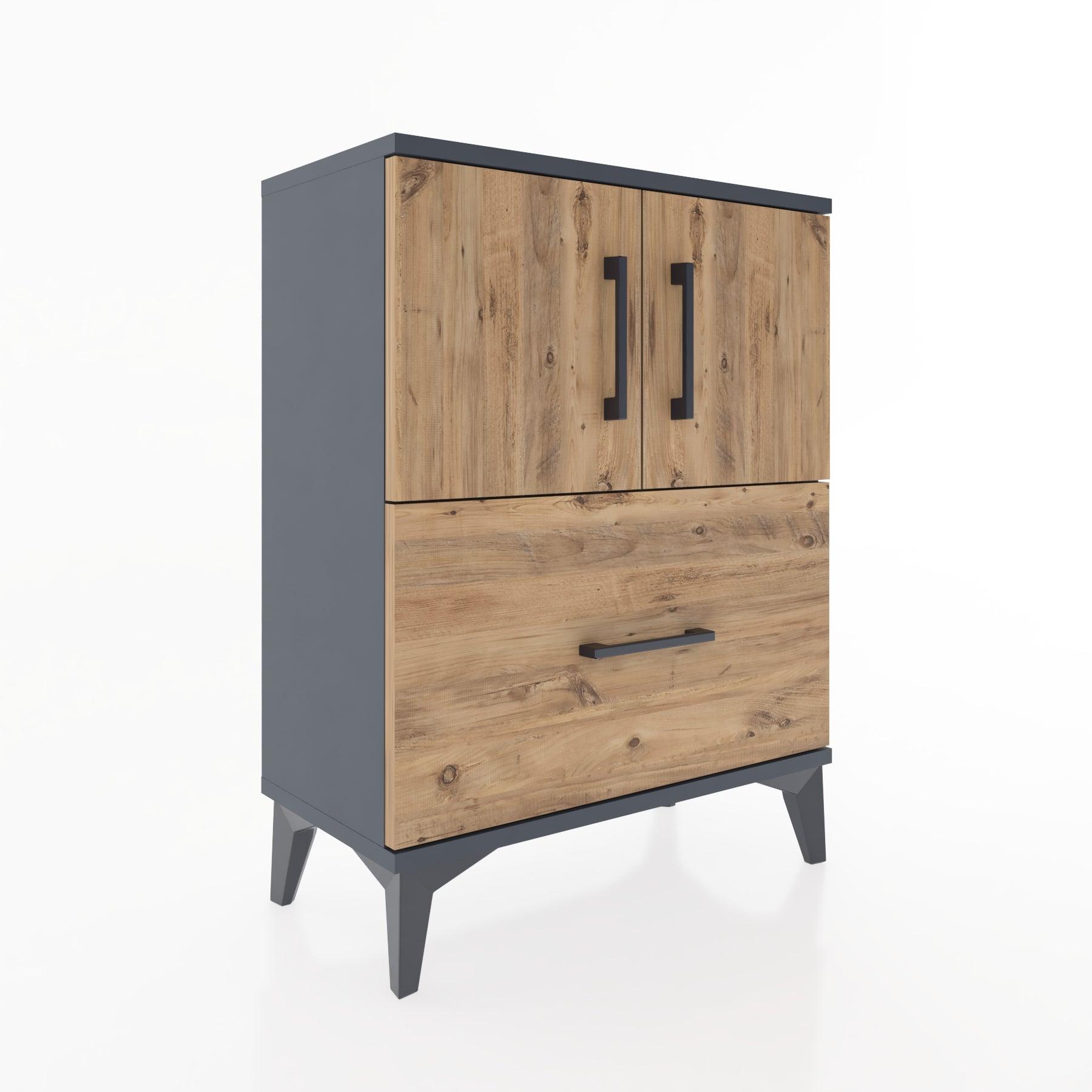 Woodntry Modular Nightstand Anthracite 60x30x68 cm with Cover and Drawer KC19-2