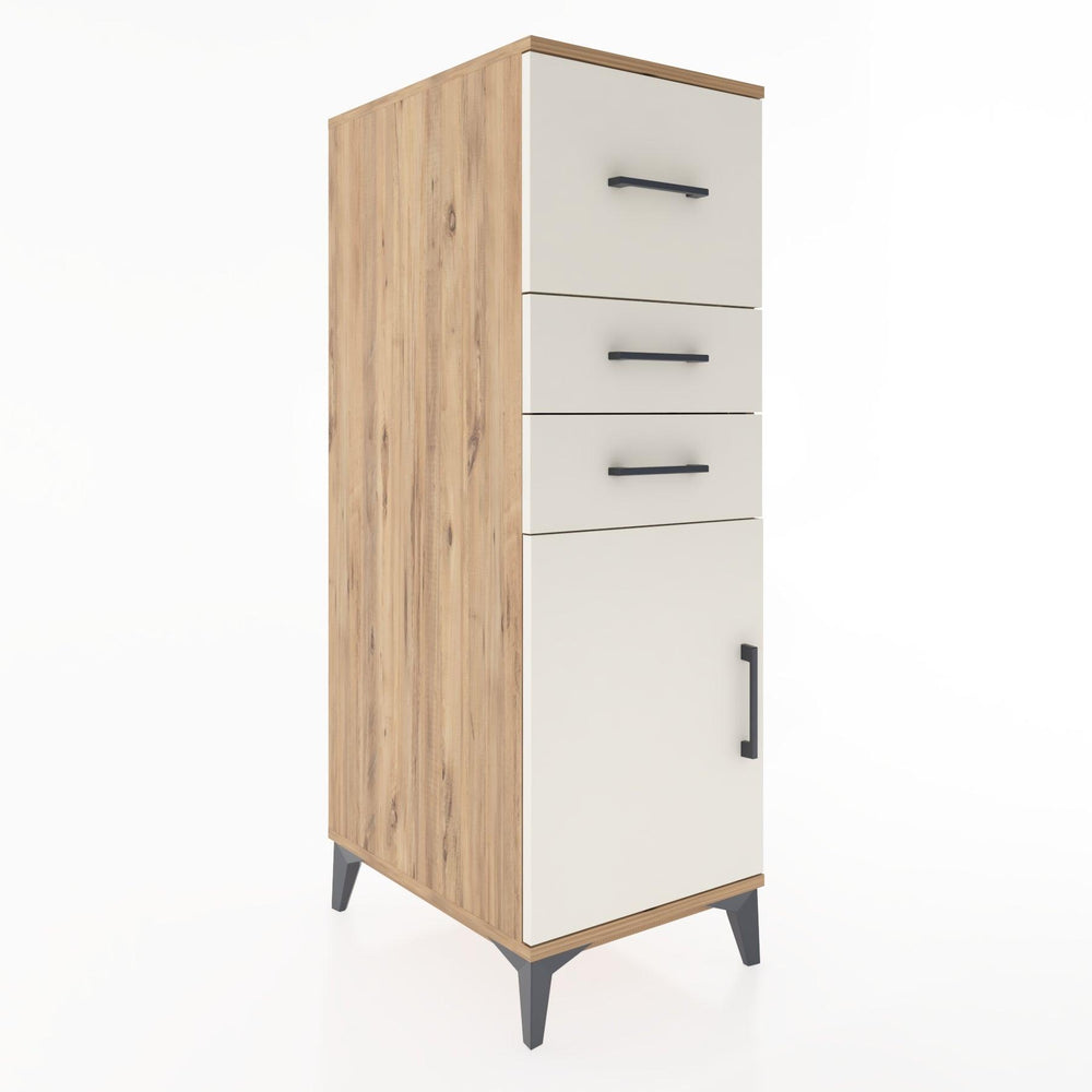 Woodntry Modüler Dolap Çam 44x30x122 cm Kapaklı ve Çekmeceli KC24-3