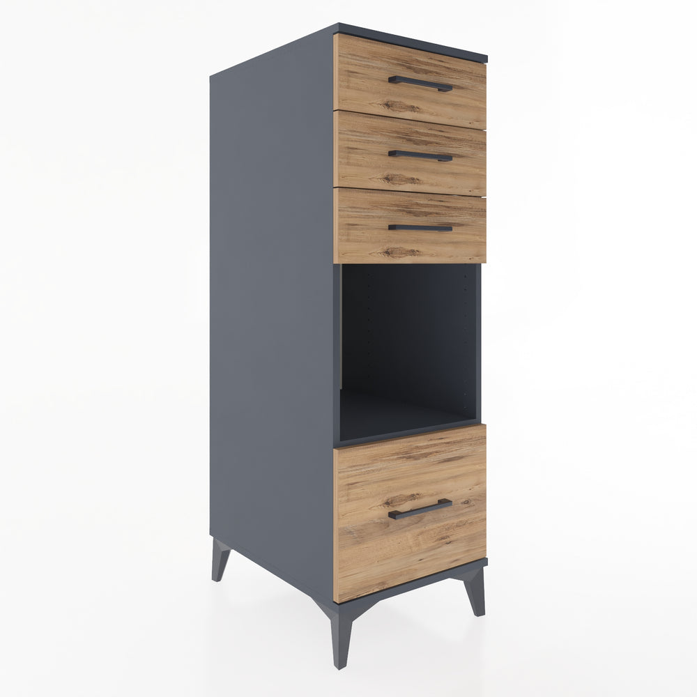 Woodntry Modüler Dolap Antrasit 44x59x122 cm Çekmeceli ve Raflı CR76-2