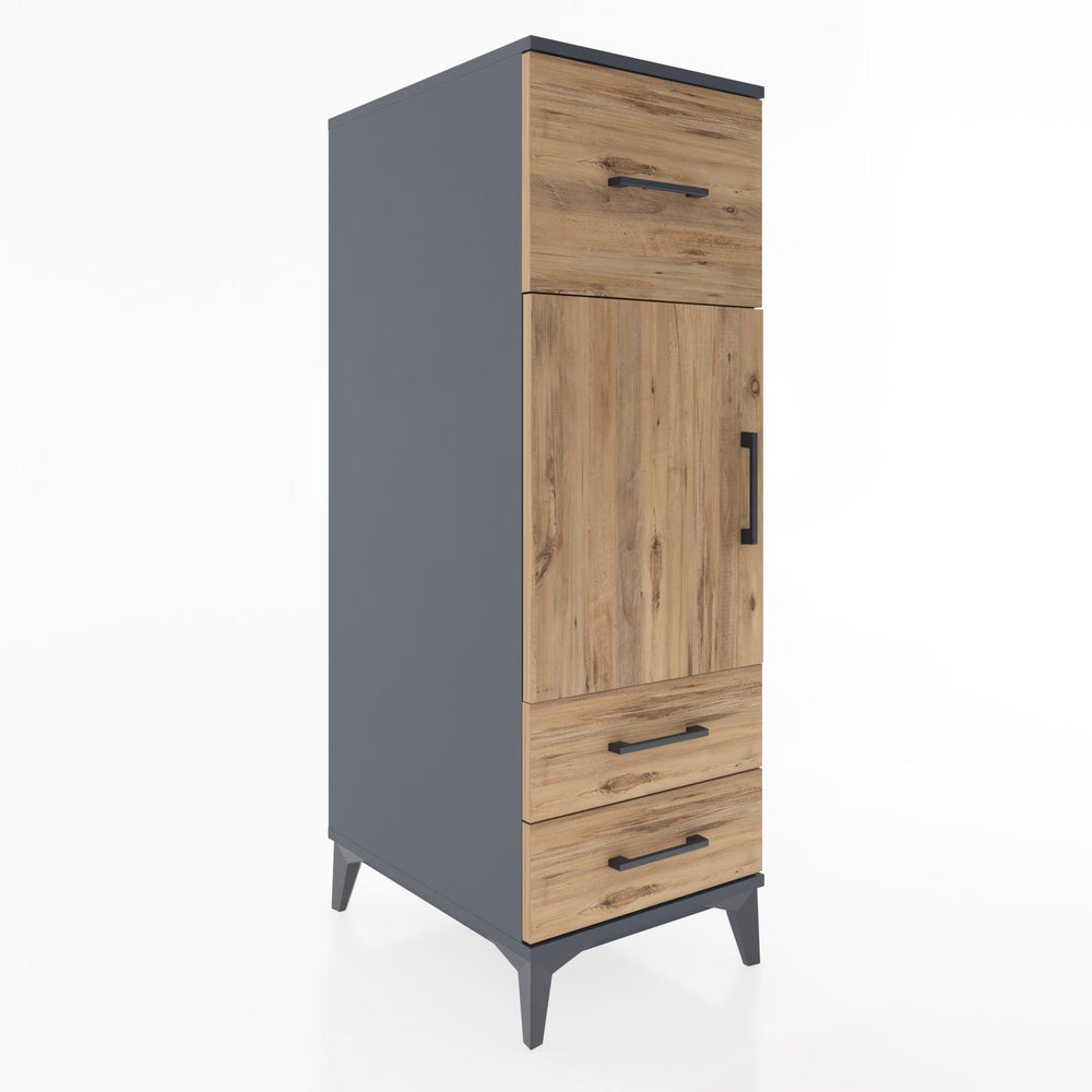 Woodntry Modüler Dolap Antrasit 44x59x122 cm Kapaklı ve Çekmeceli KC26-2