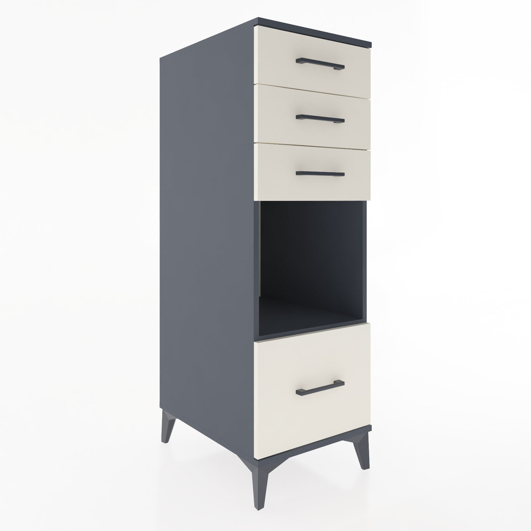 Woodntry Modüler Dolap Antrasit 44x59x122 cm Çekmeceli ve Raflı CR76-2