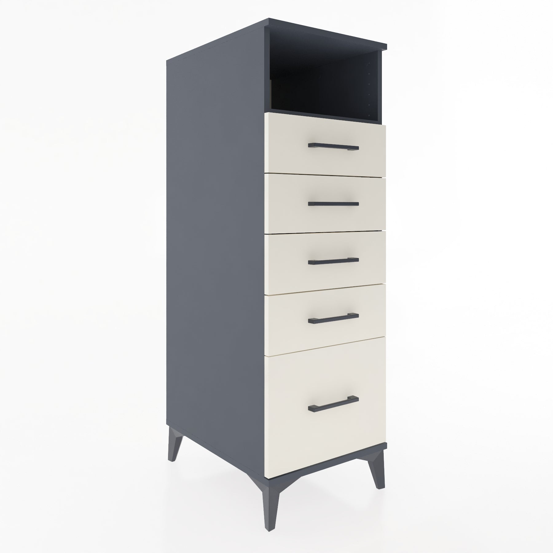 Woodntry Modüler Dolap Antrasit 44x59x122 cm Çekmeceli ve Raflı CR77-2