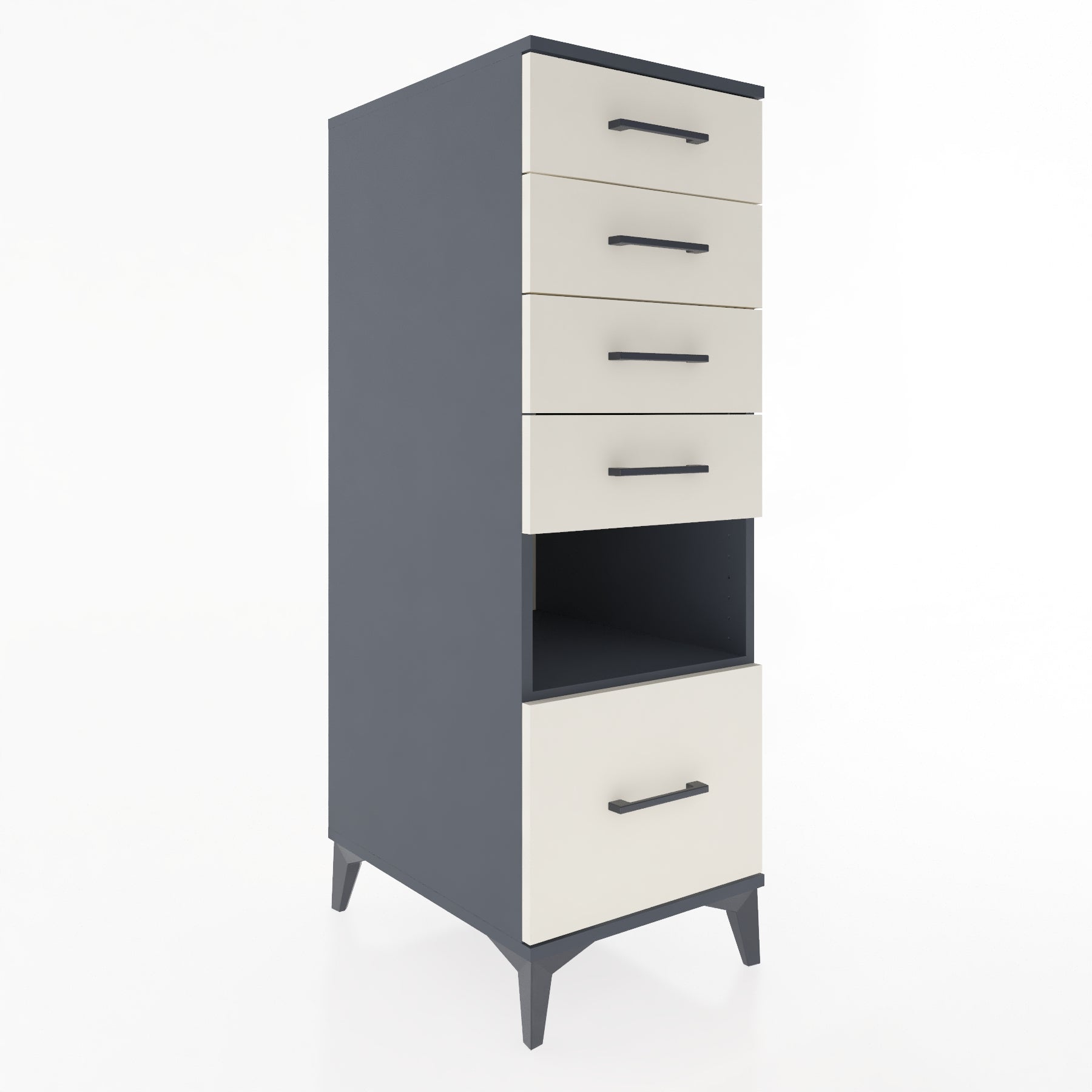 Woodntry Modüler Dolap Antrasit 44x59x122 cm Çekmeceli ve Raflı CR78-2