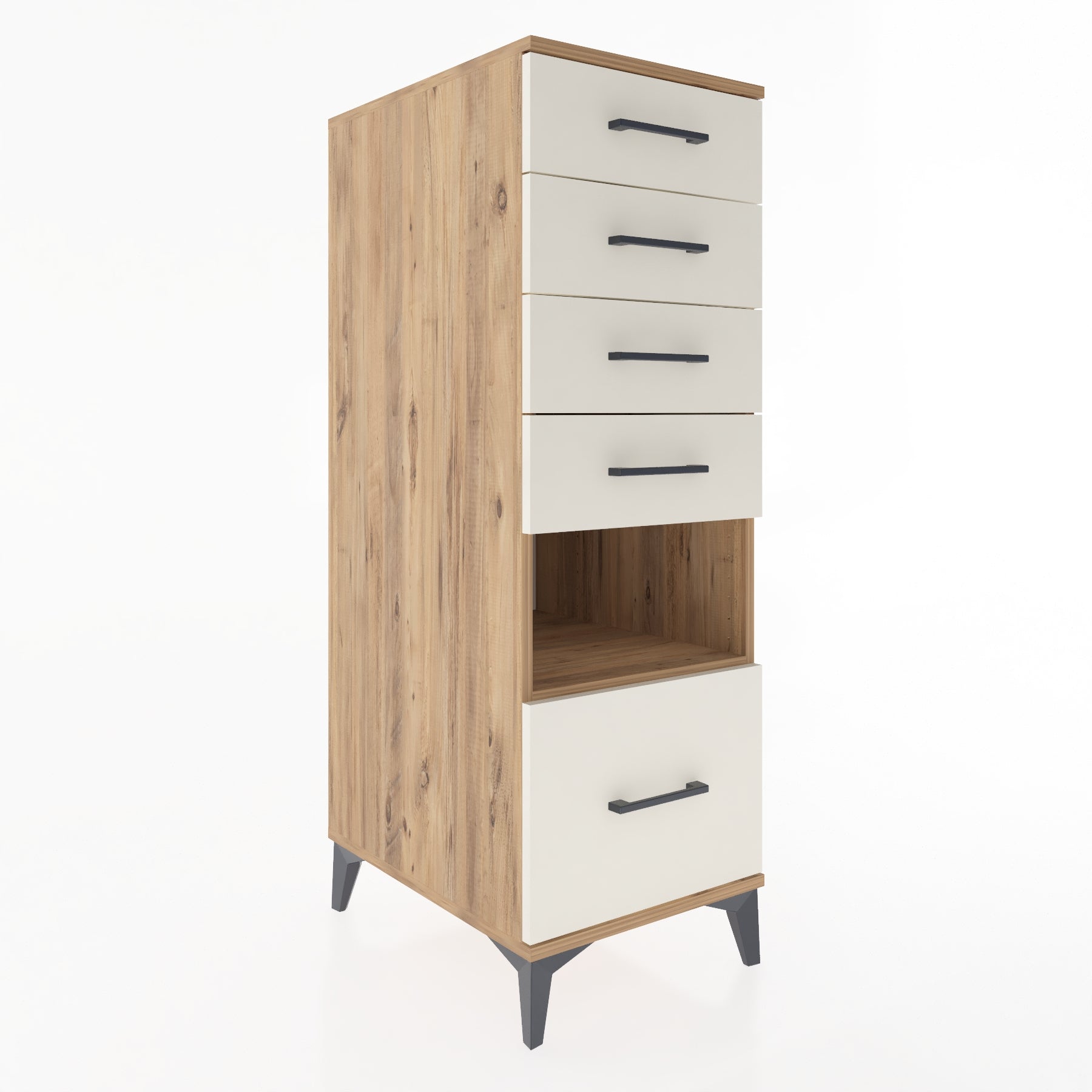 Woodntry Modüler Dolap Çam 44x59x122 cm Çekmeceli ve Raflı CR78-3