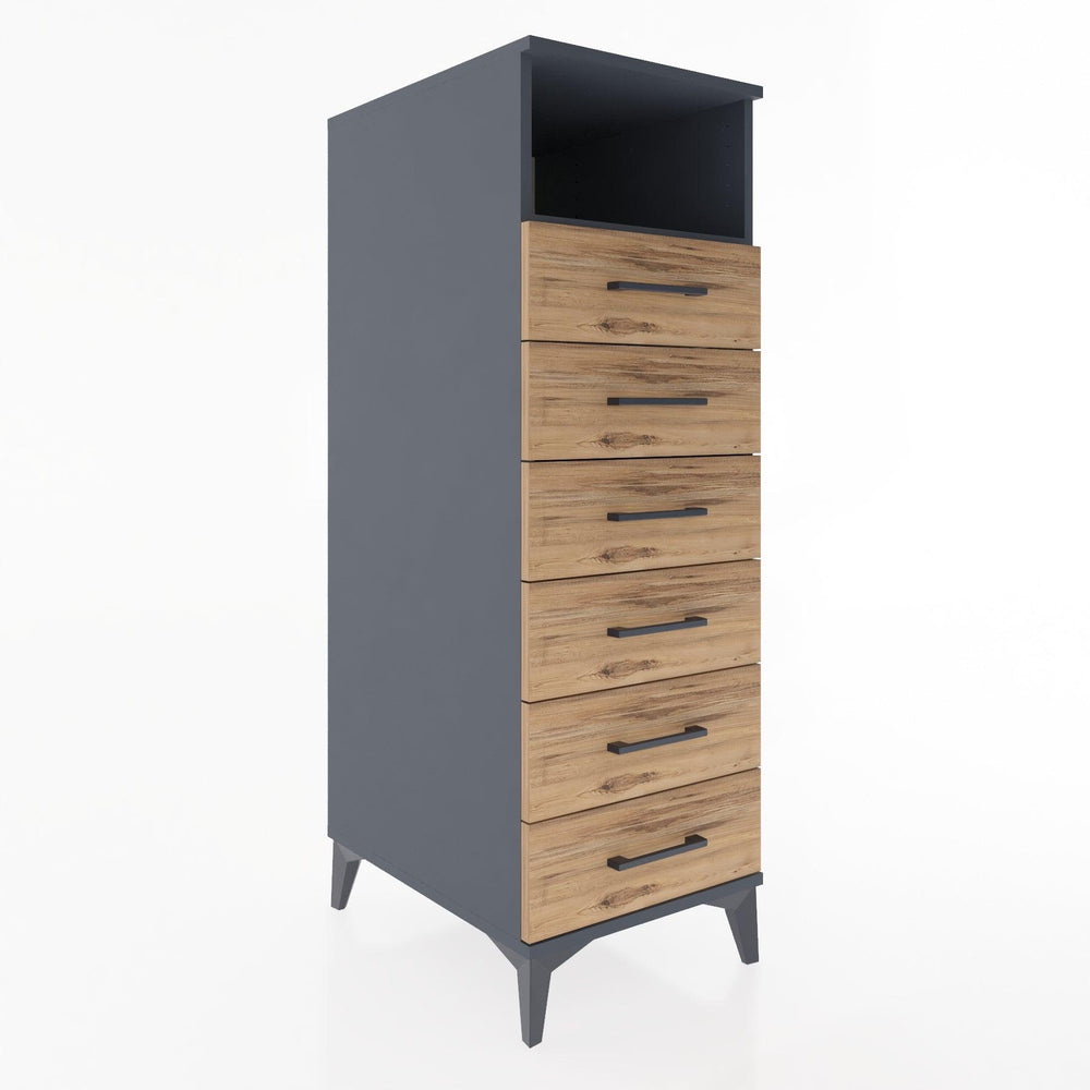 Woodntry Modüler Dolap Antrasit 44x30x122 cm Çekmeceli ve Raflı CR129-2