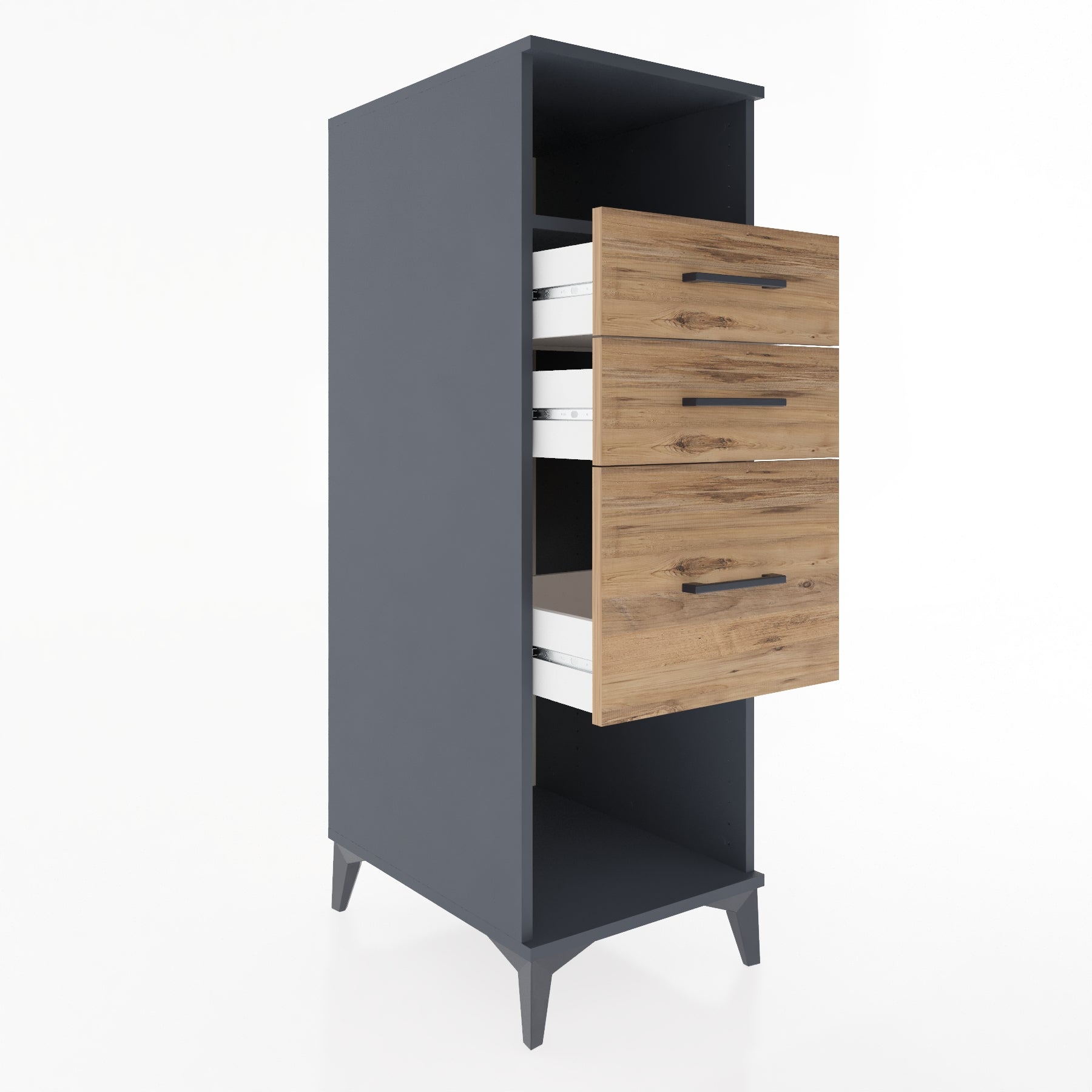 Woodntry Modüler Dolap Antrasit 44x59x122 cm Çekmeceli ve Raflı CR81-2