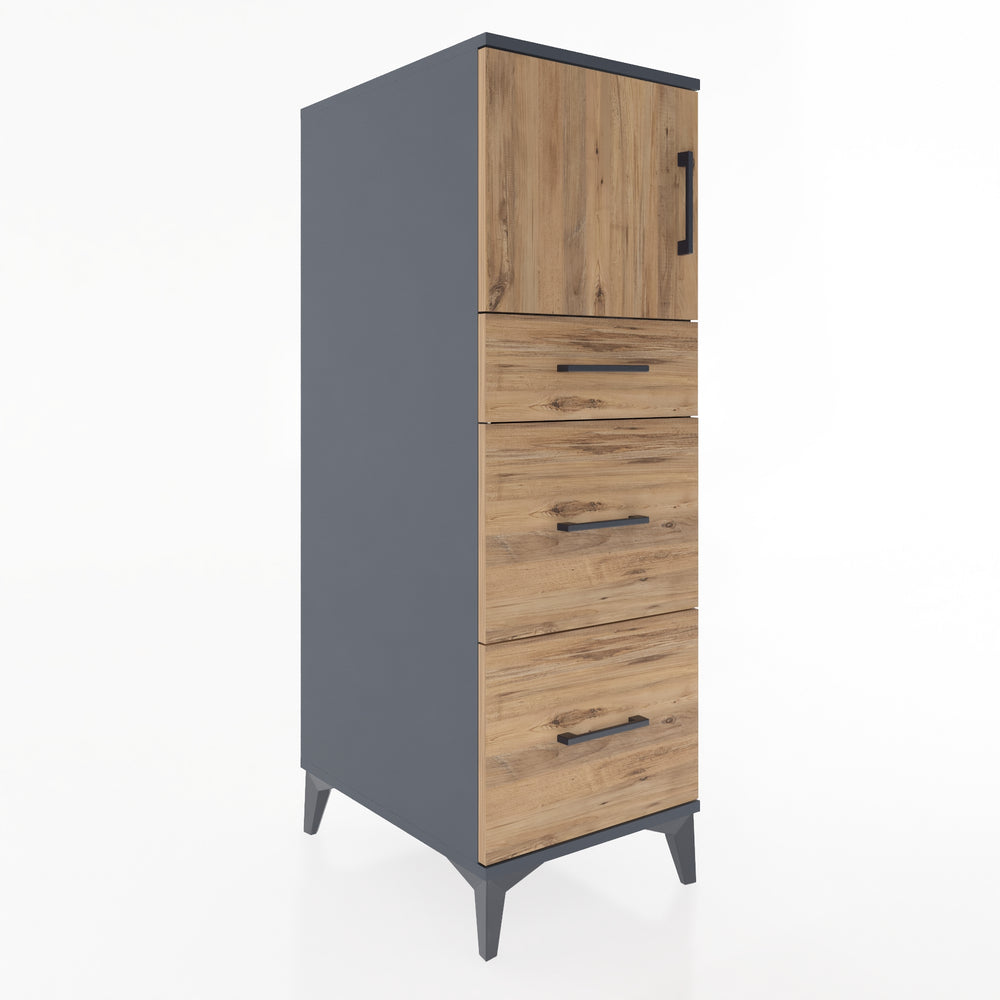 Woodntry Modüler Dolap Antrasit 44x59x122 cm Kapaklı ve Çekmeceli KC34-2