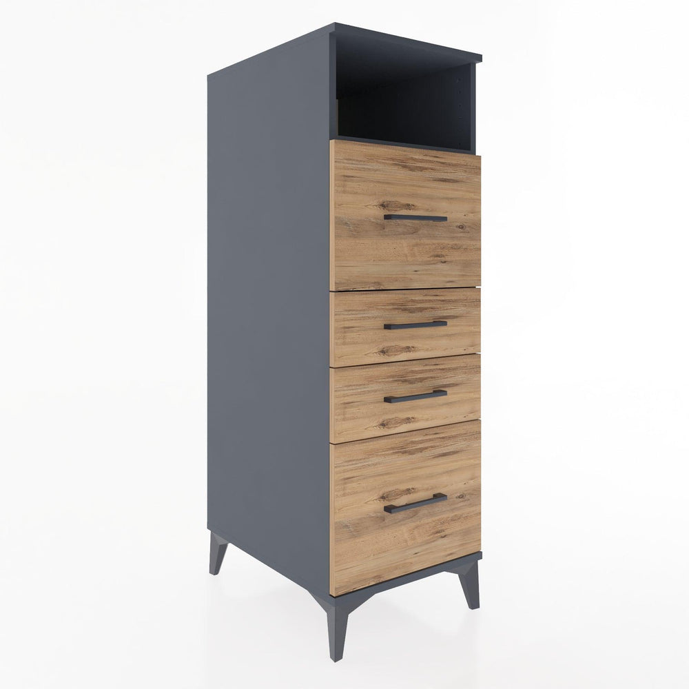 Woodntry Modüler Dolap Antrasit 44x30x122 cm Çekmeceli ve Raflı CR37-2