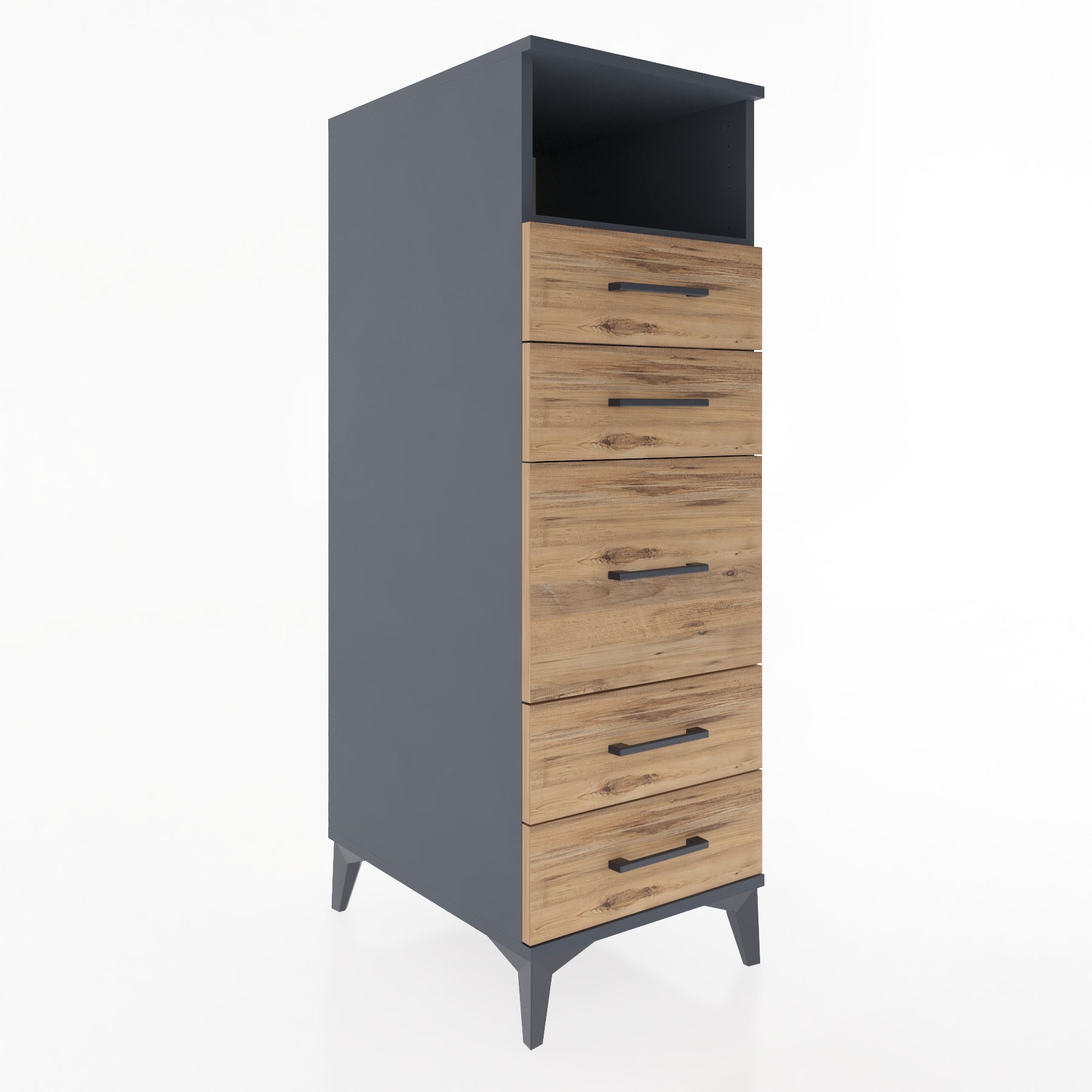 Woodntry Modüler Dolap Antrasit 44x59x122 cm Çekmeceli ve Raflı CR87-2
