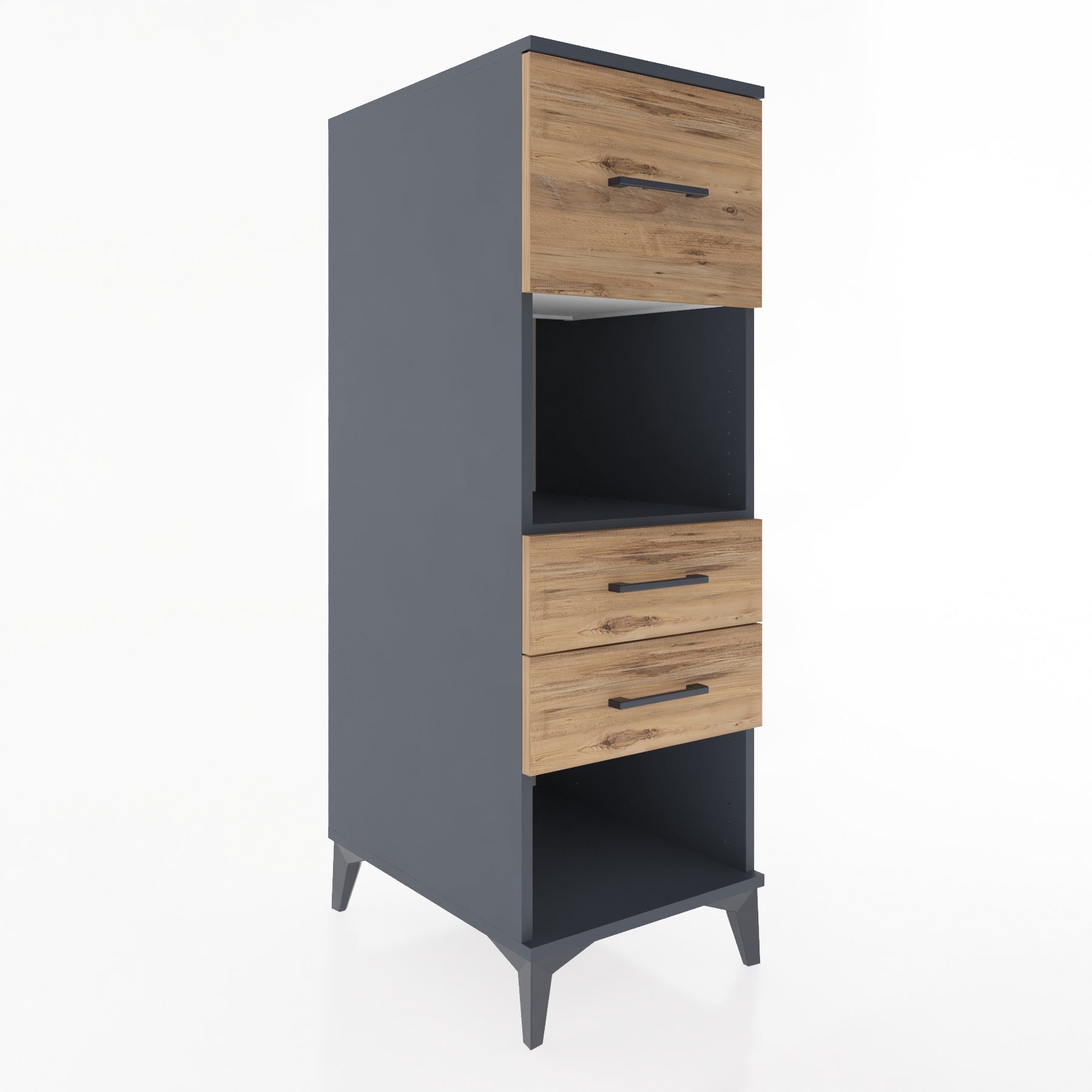 Woodntry Modüler Dolap Antrasit 44x59x122 cm Çekmeceli ve Raflı CR91-2