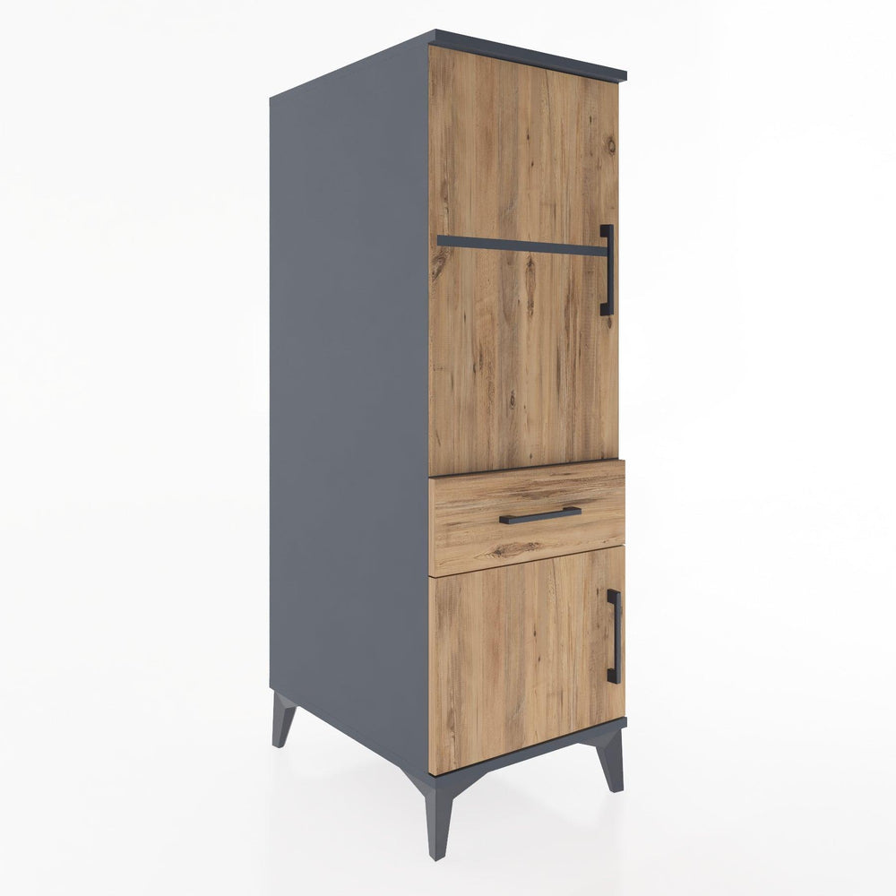 Woodntry Modüler Dolap Antrasit 44x30x122 cm Kapaklı ve Çekmeceli KC44-2