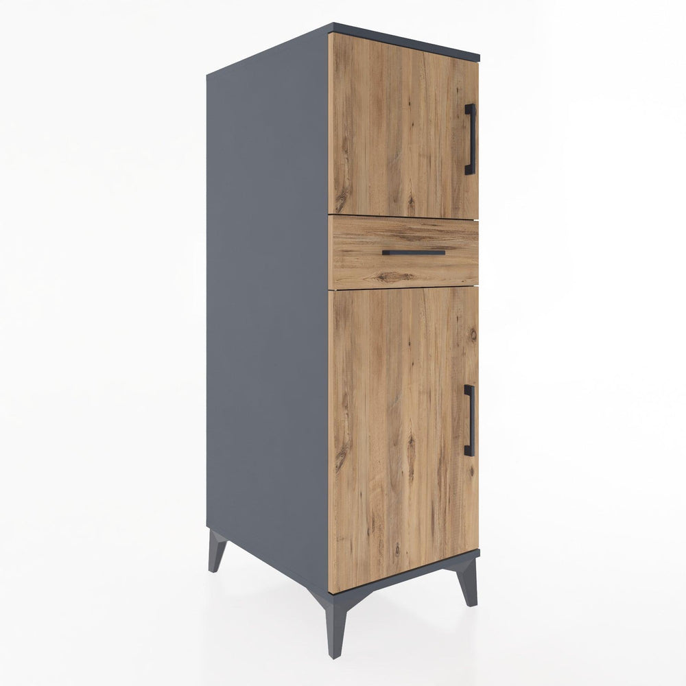 Woodntry Modüler Dolap Antrasit 44x30x122 cm Kapaklı ve Çekmeceli KC45-2