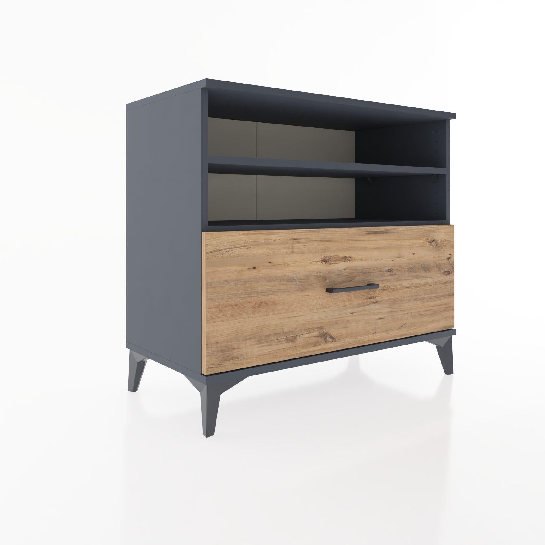 Woodntry Modüler Şifonyer Antrasit 88x44x68 cm Çekmeceli ve Raflı CR52-2