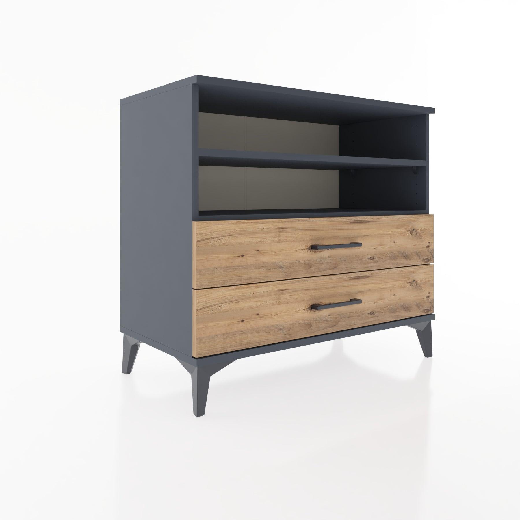 Woodntry Modüler Şifonyer Antrasit 88x44x68 cm Çekmeceli ve Raflı CR58-2