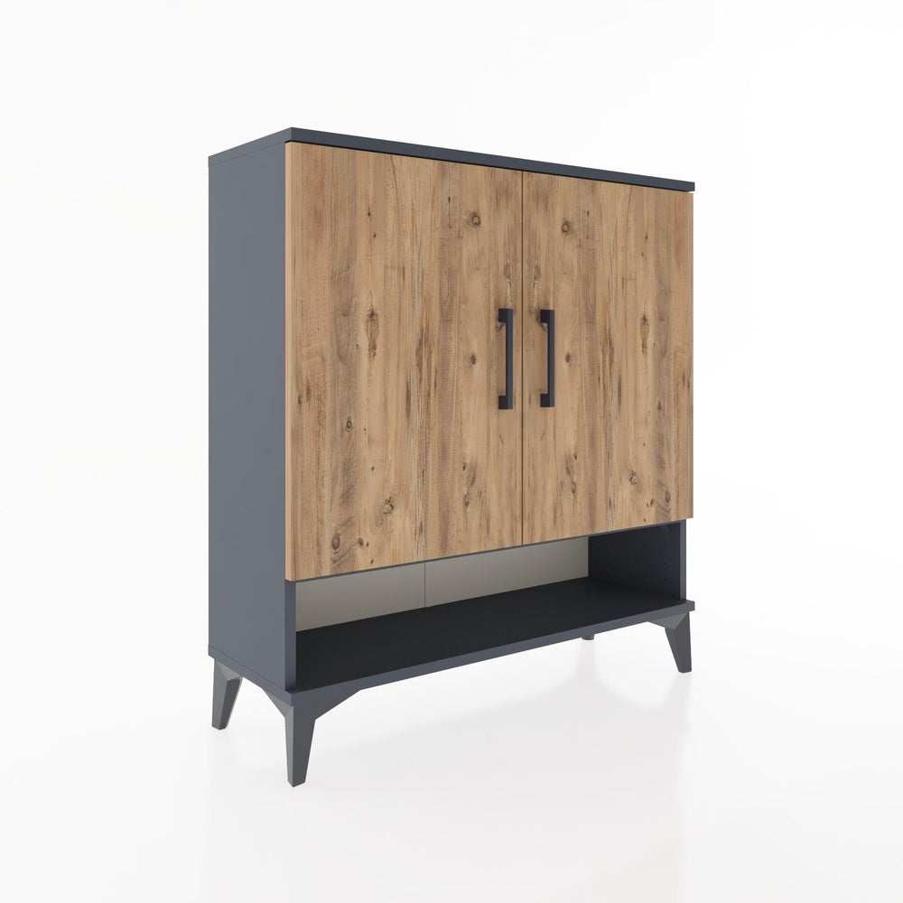Woodntry Modüler Şifonyer Antrasit 88x30x84 cm Kapaklı ve Raflı KR62-2