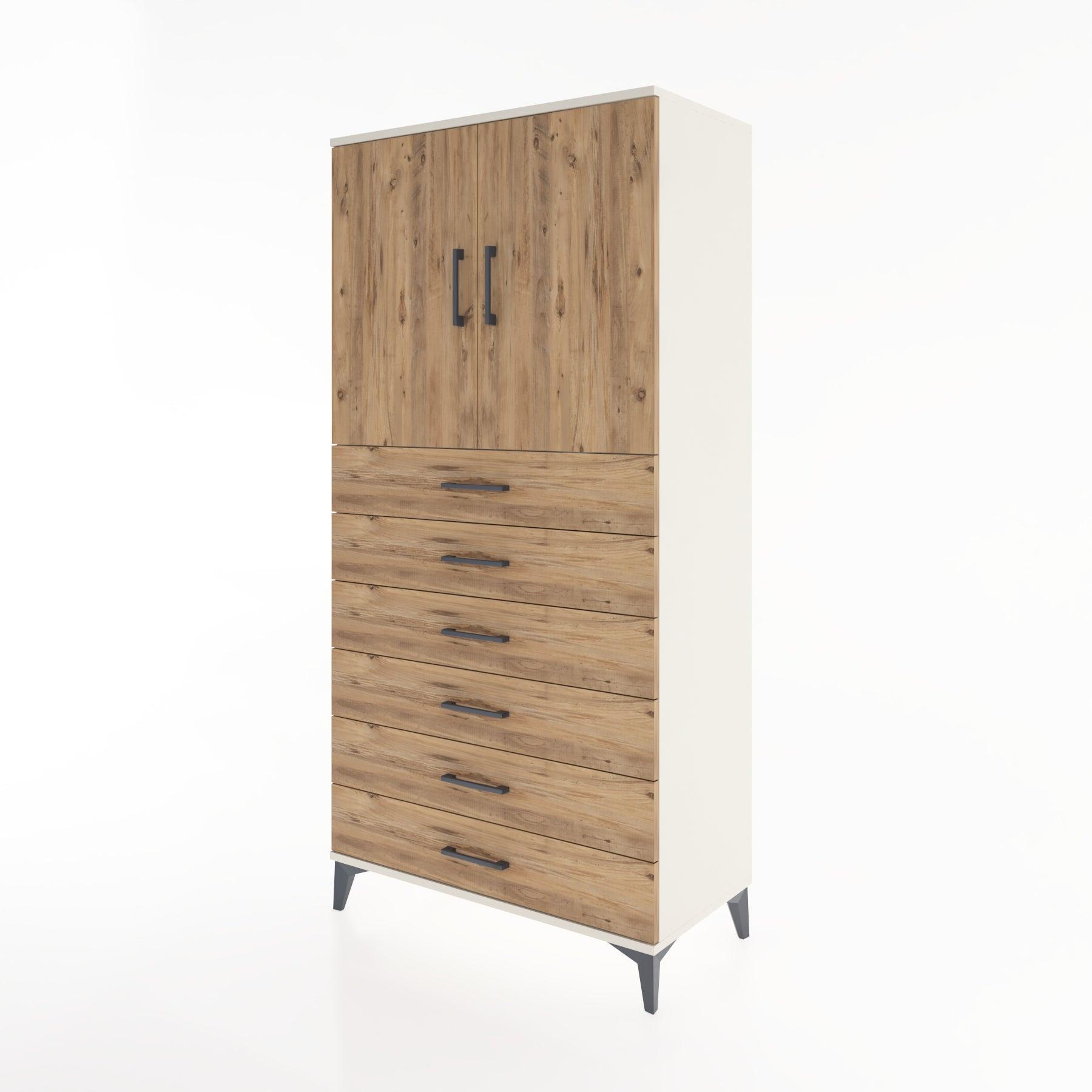 Woodntry Modular Cabinet Moonstone 88x44x170 cm with Doors and Drawers KC3-1