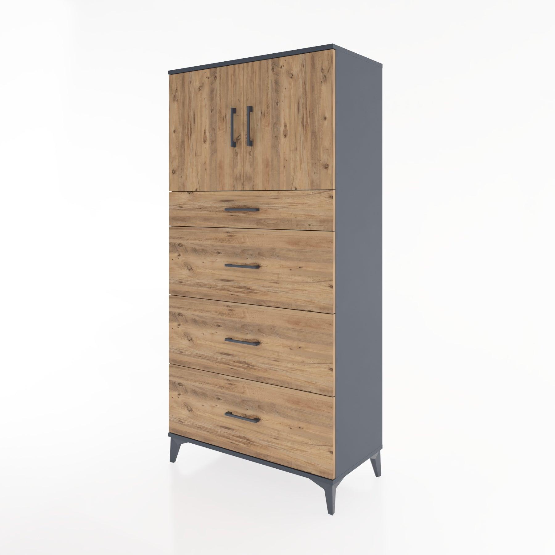 Woodntry Modular Cabinet Anthracite 88x44x170 cm with Doors and Drawers KC23-2