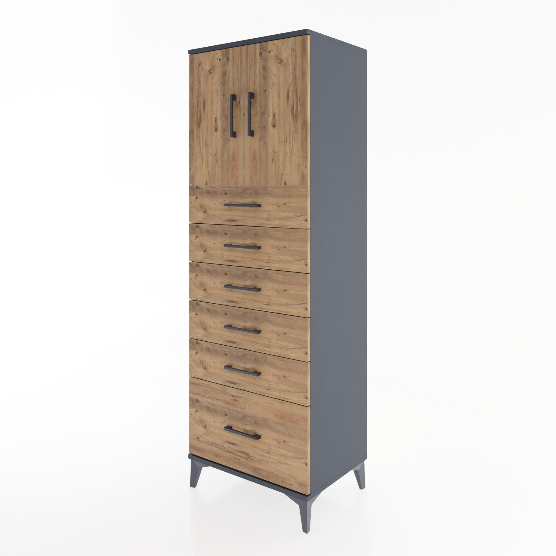 Woodntry Modular Cabinet Anthracite 60x44x170 cm with Doors and Drawers KC11-2