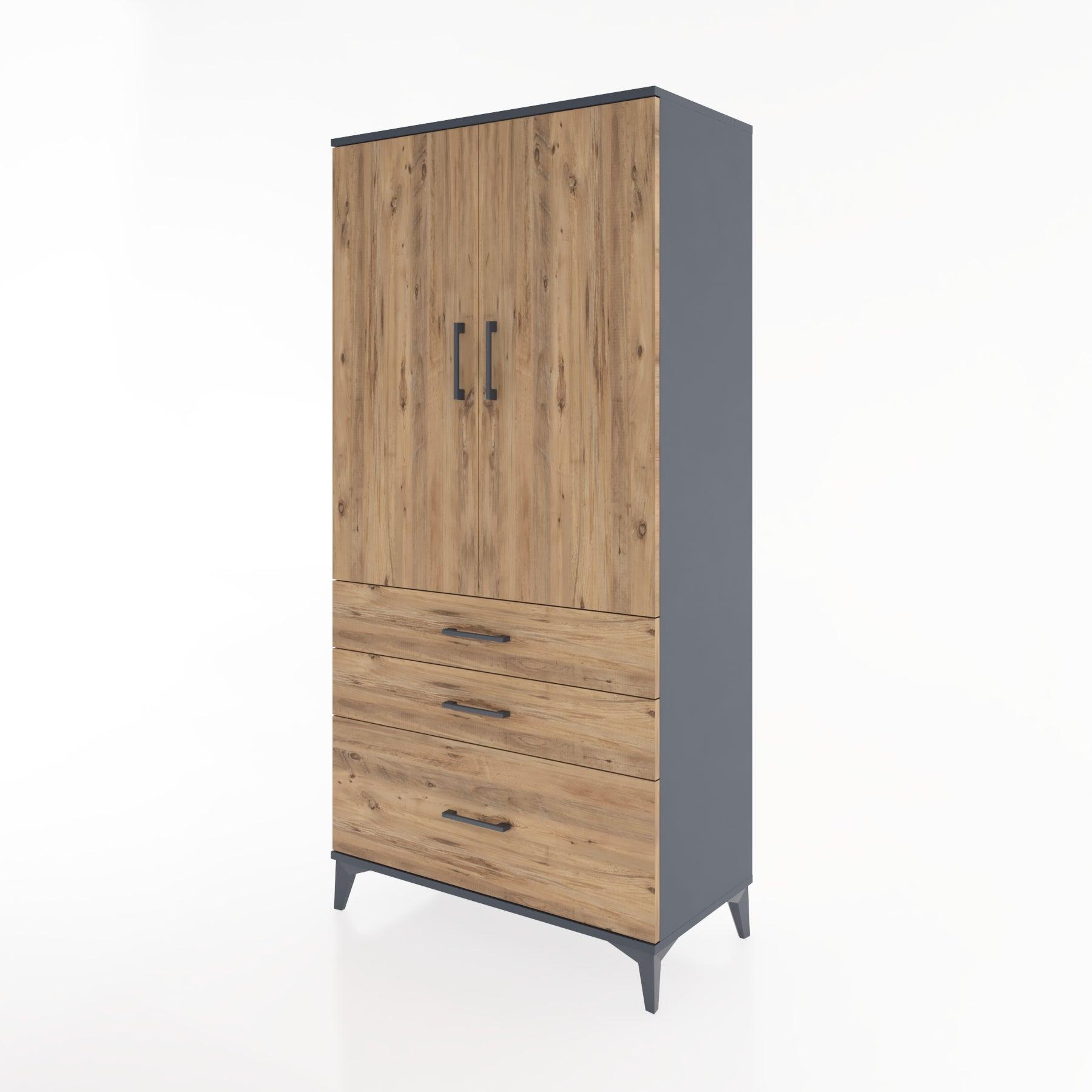 Woodntry Modular Cabinet Anthracite 88x44x170 cm with Doors and Drawers KC14-2