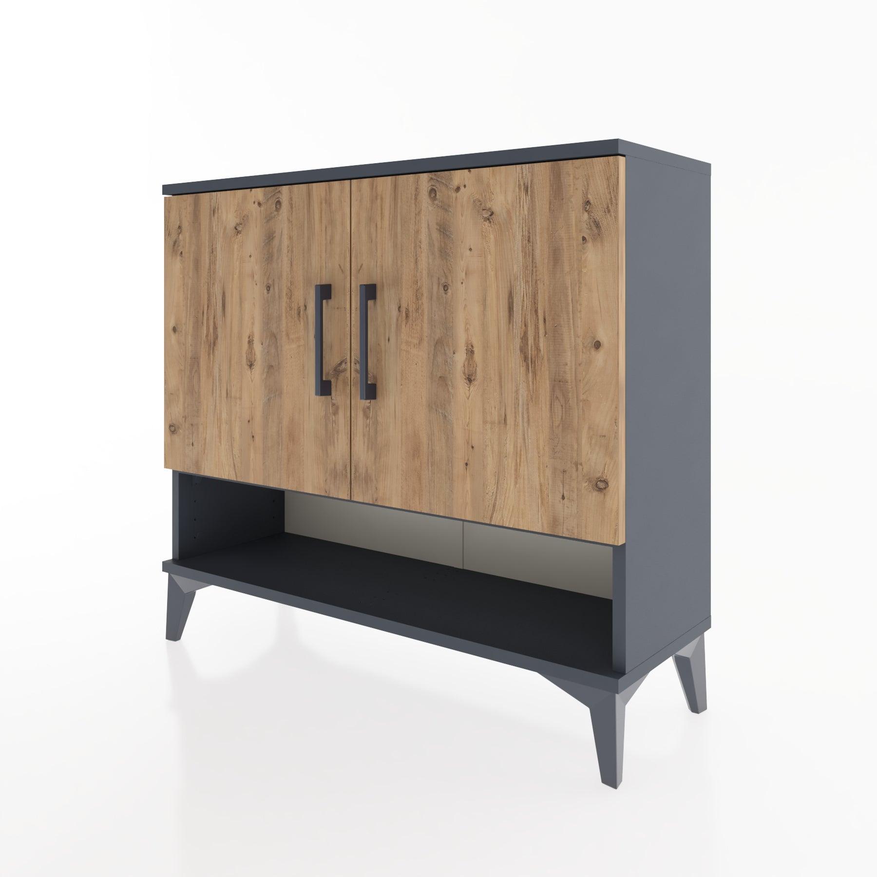 Woodntry Modüler Şifonyer İki Kapak ve Raflı V1 88x30x68 cm Antrasit - Woodntry