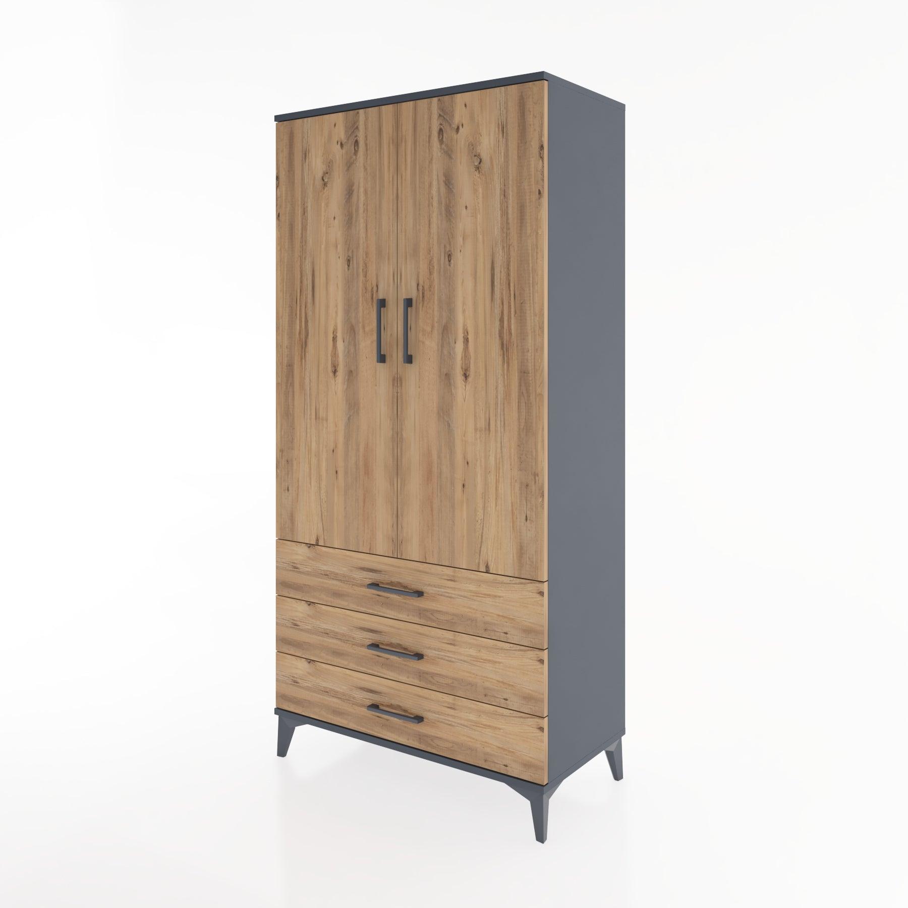 Woodntry Modular Cabinet Anthracite 88x44x170 cm with Doors and Drawers KC28-2