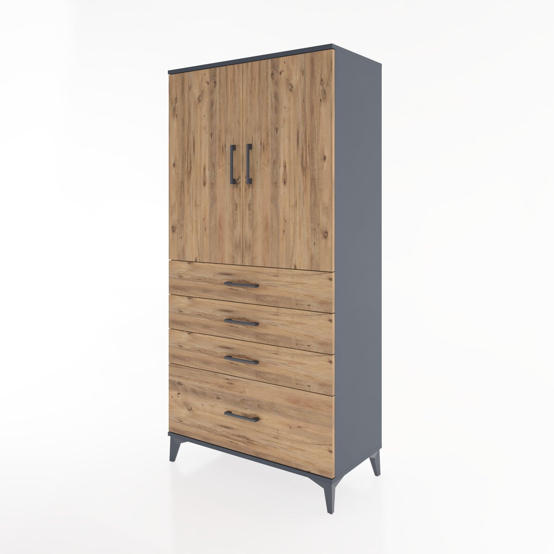 Woodntry Modular Cabinet Anthracite 88x44x170 cm with Doors and Drawers KC13-2