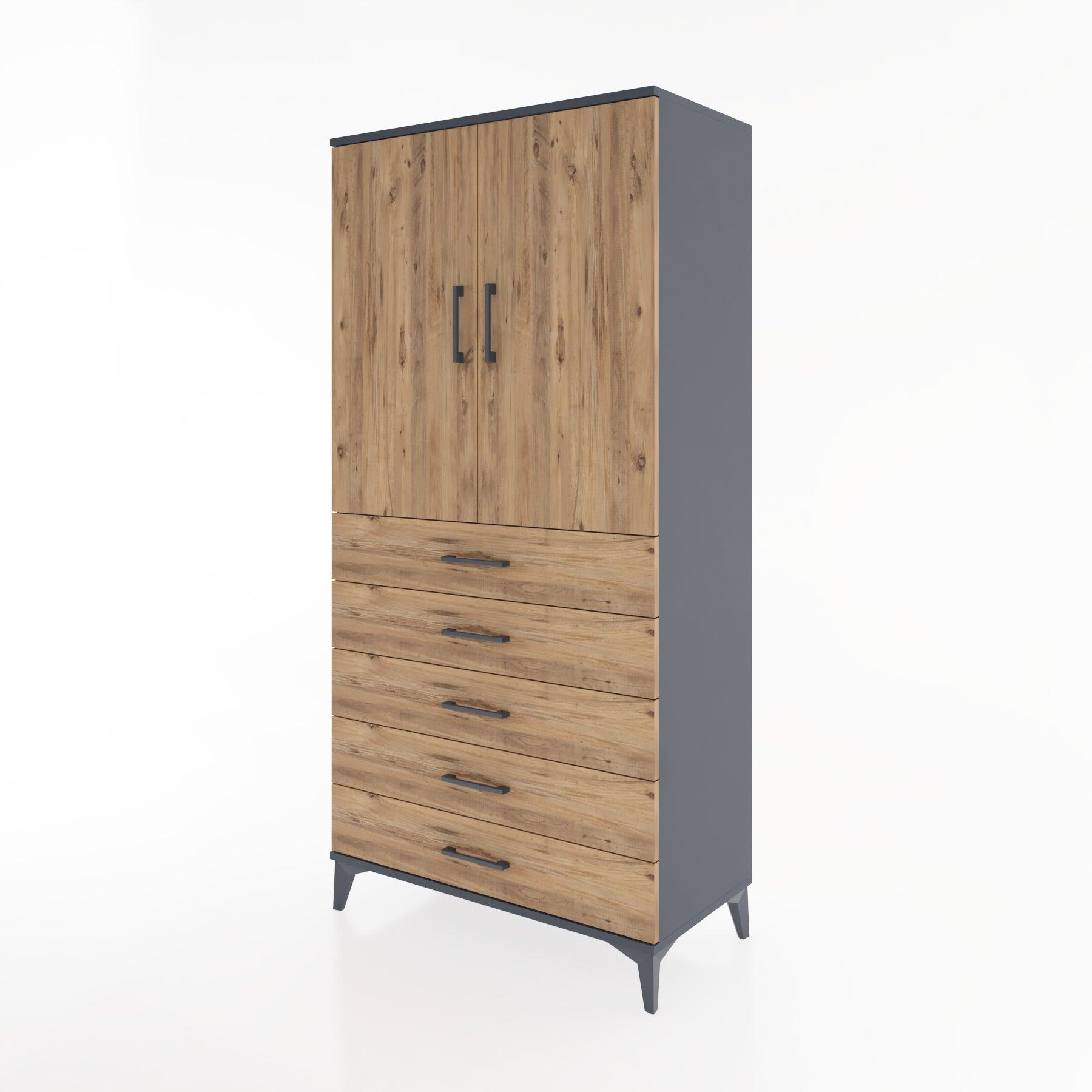 Woodntry Modular Cabinet Anthracite 88x44x170 cm with Doors and Drawers KC4-2