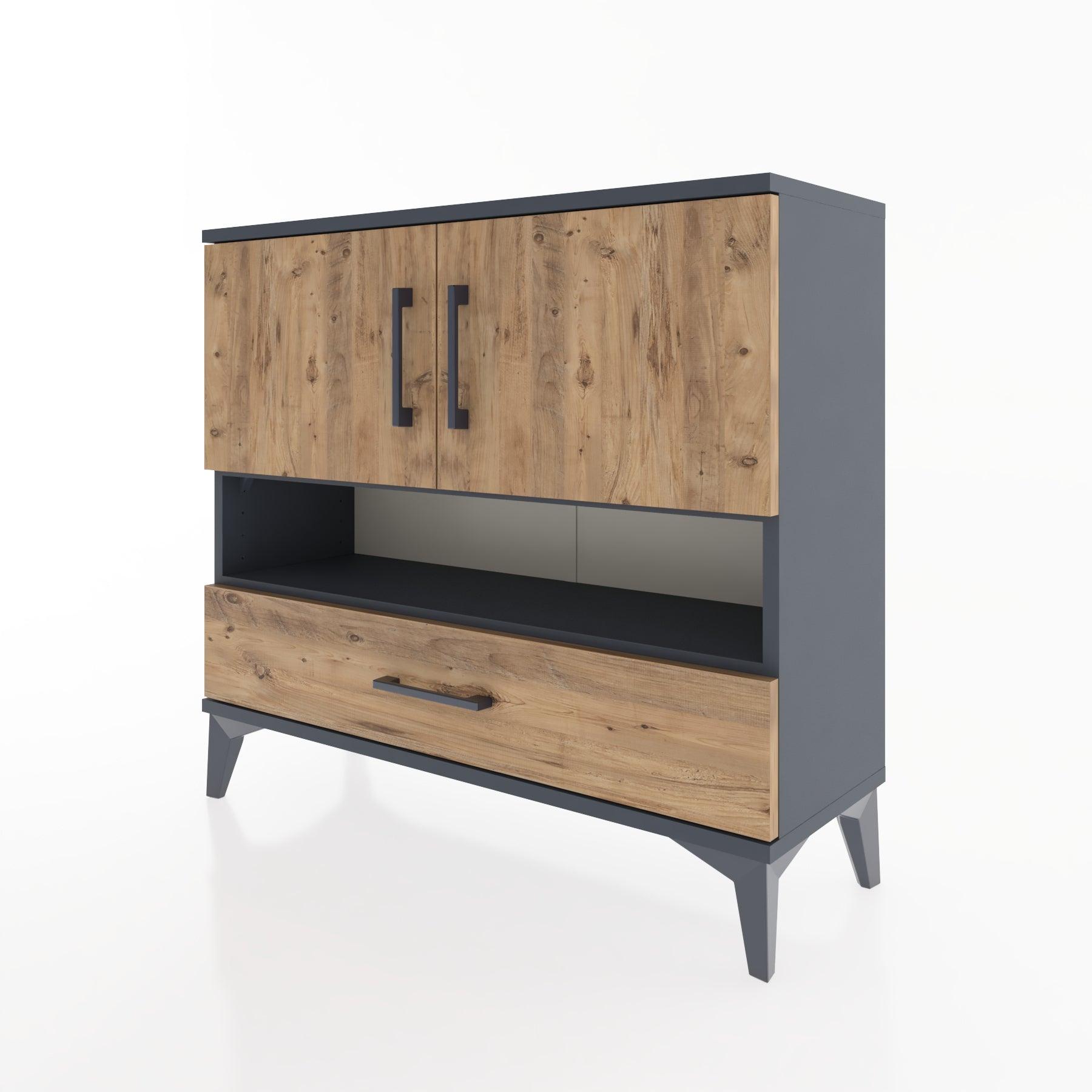 Woodntry Modüler Şifonyer İki Kapaklı T1 88x30x94 cm Antrasit - Woodntry