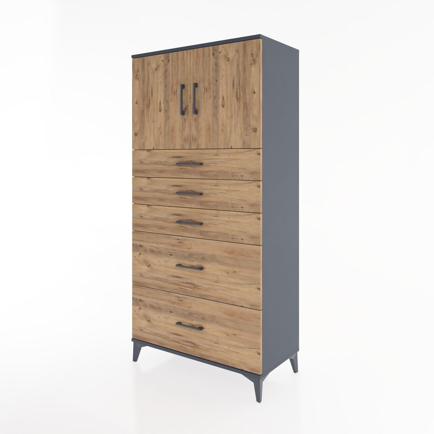 Woodntry Modular Cabinet Anthracite 88x44x170 cm with Doors and Drawers KC18-2