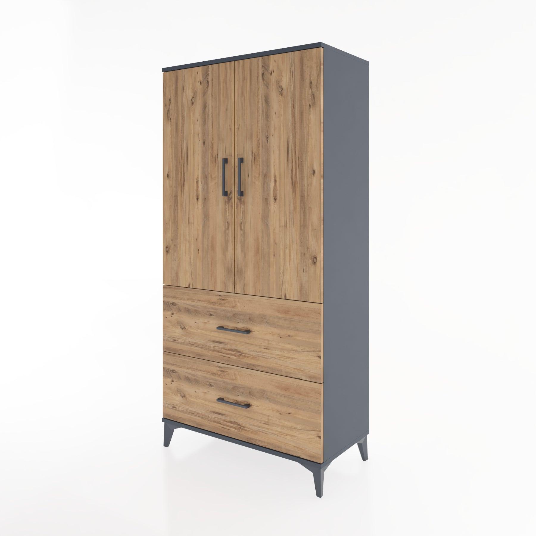 Woodntry Modular Cabinet Anthracite 88x44x170 cm with Doors and Drawers KC21-2