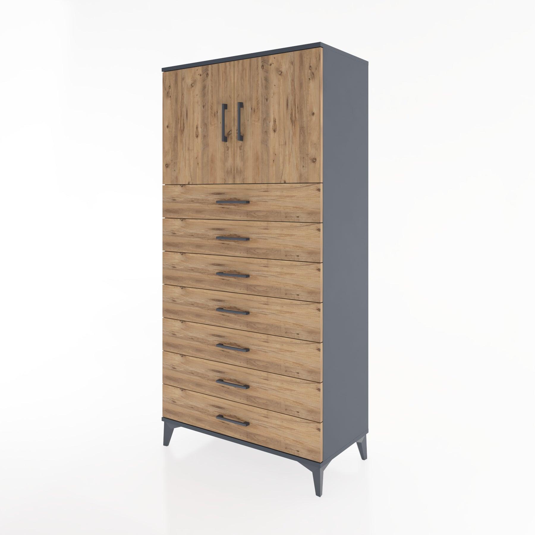 Woodntry Modular Cabinet Anthracite 88x44x170 cm with Doors and Drawers KC2-2