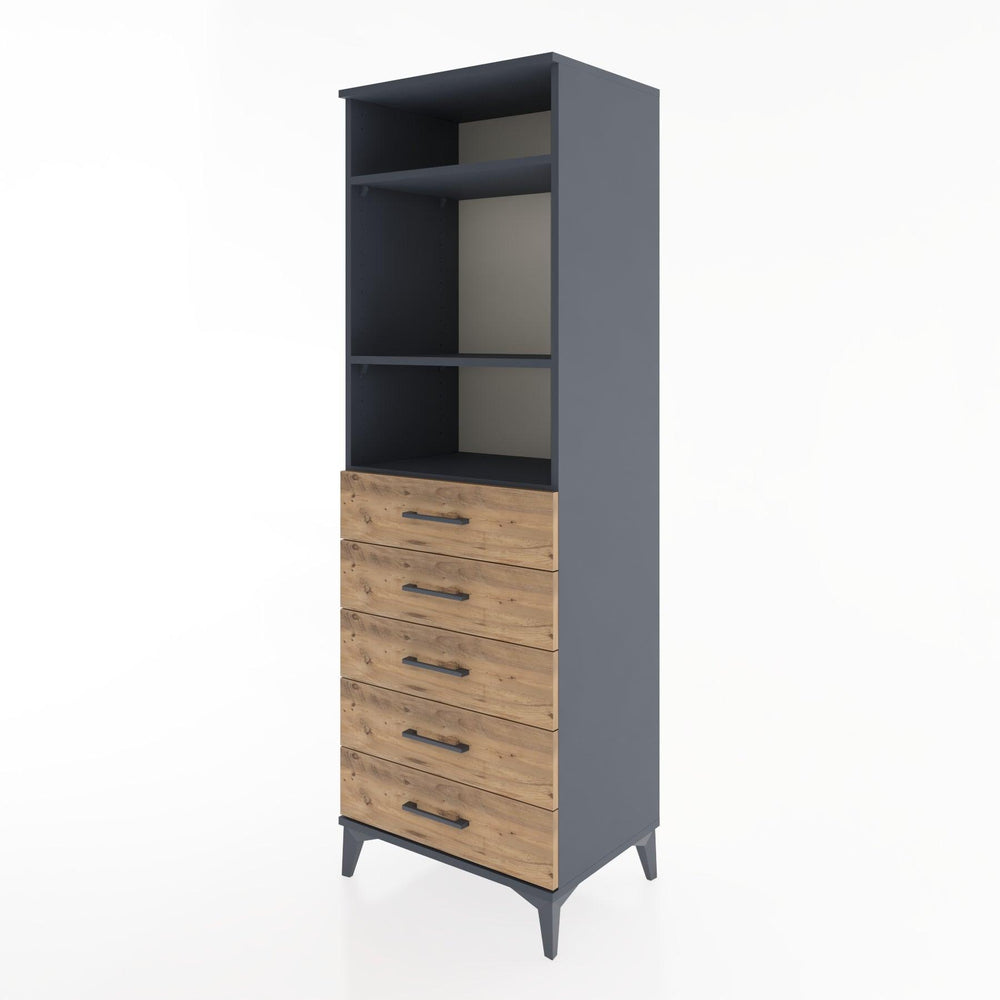 Woodntry Modüler Dolap Antrasit 60x44x170 cm Çekmeceli ve Raflı CR35-2