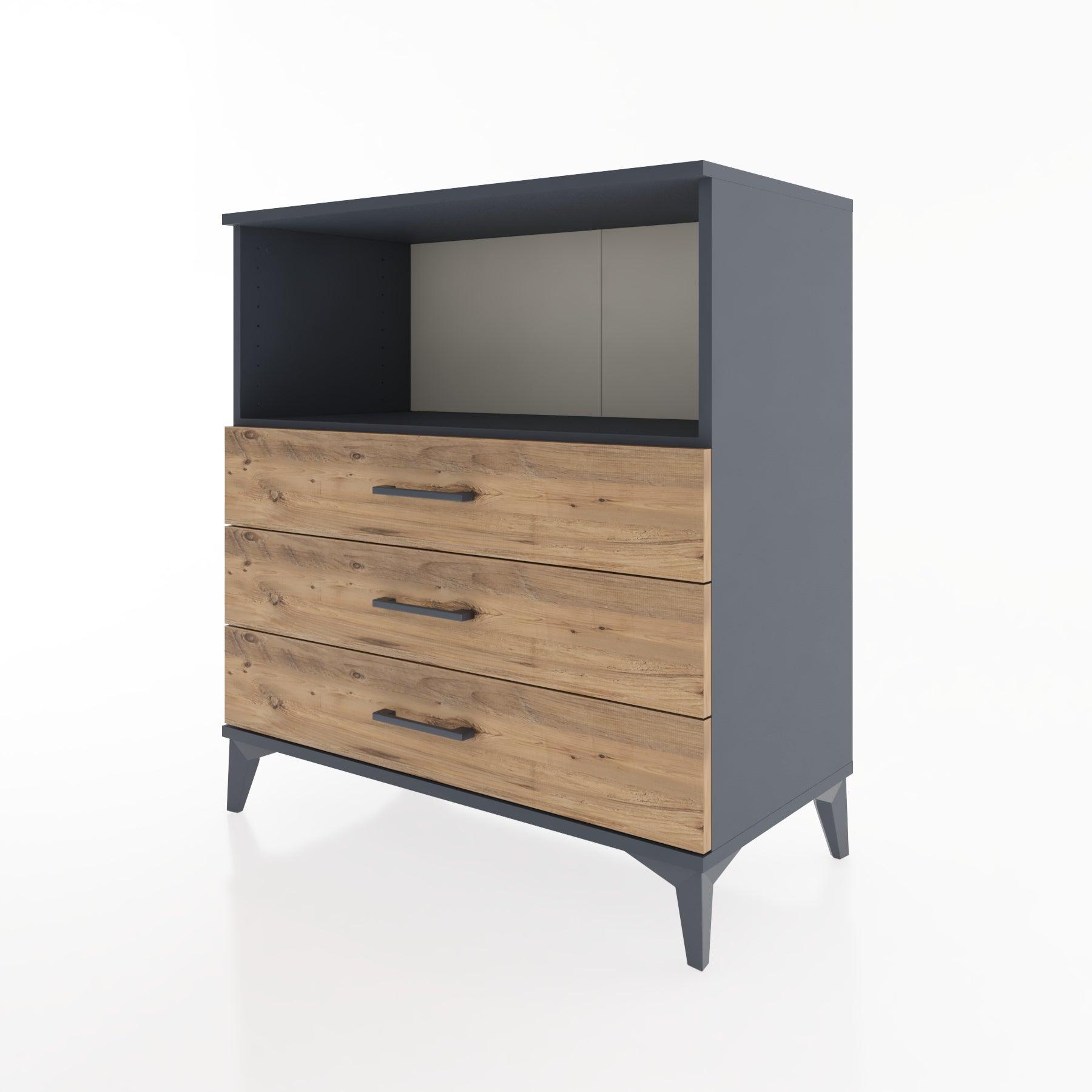 Woodntry Modüler Şifonyer Antrasit 88x44x84 cm Çekmeceli ve Raflı CR18-2