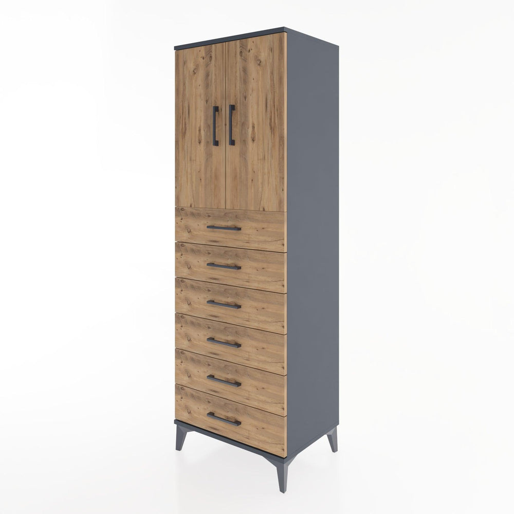 Woodntry Modüler Dolap Antrasit 60x44x170 cm Kapaklı ve Çekmeceli KC3-2