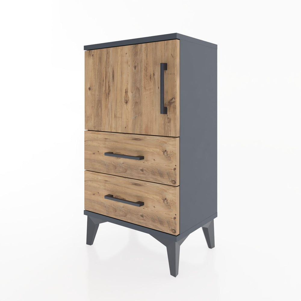 Woodntry Modüler Komodin Kapaklı 2 Çekmeceli 44x30x68 cm Antrasit - Woodntry