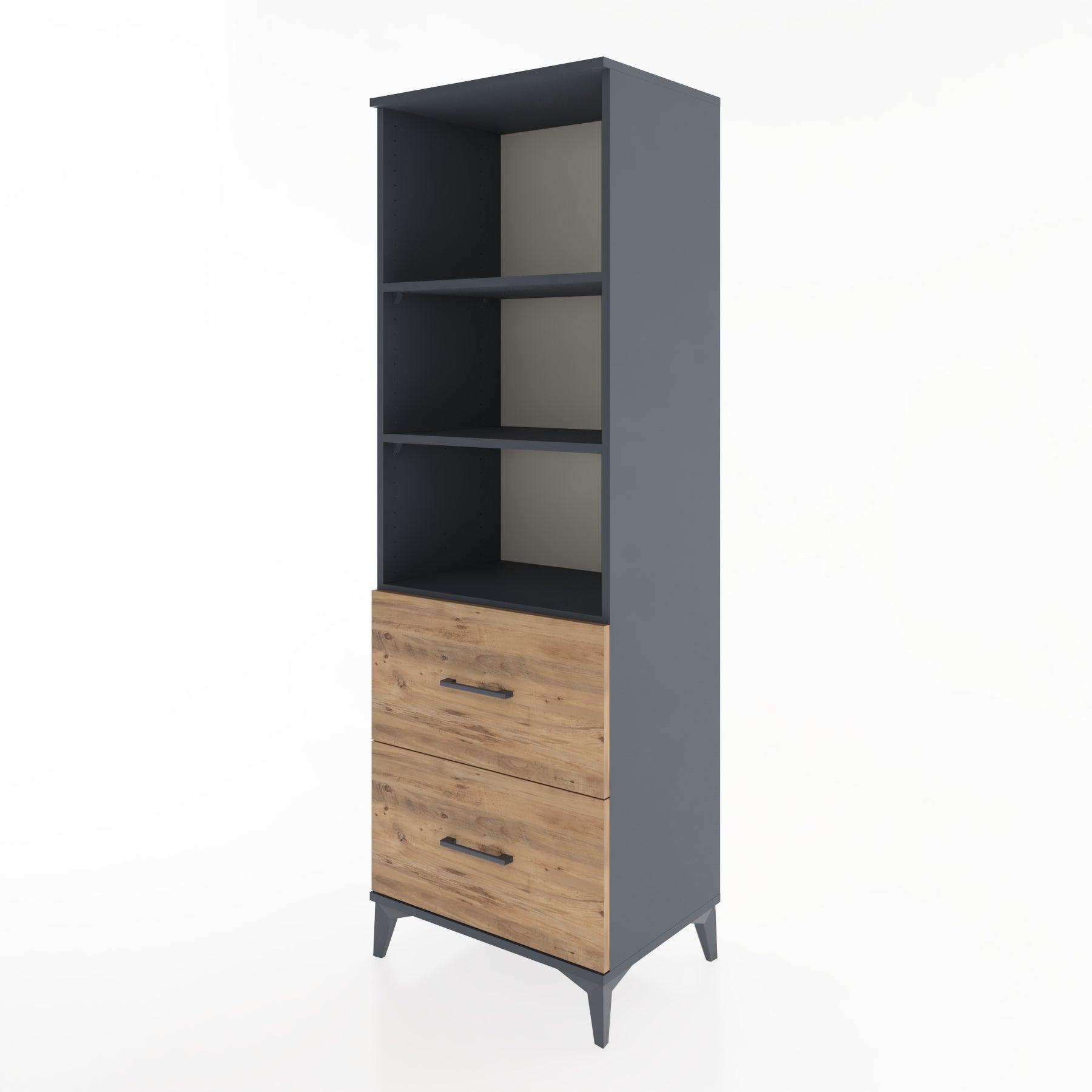Woodntry Modüler Dolap Antrasit 60x44x170 cm Çekmeceli ve Raflı CR48-2
