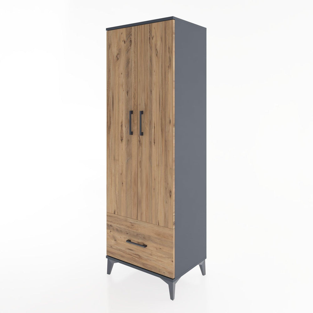 Woodntry Modüler Dolap Antrasit 60x44x170 cm Kapaklı ve Çekmeceli KC16-2